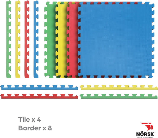 Norsk Reversible Kids Puzzle Play Mats 1/2" Thick EVA Interlocking Foam Tiles (Multicolor/Black 32 Tiles - 128 sq. Ft. 1/2" Thick)