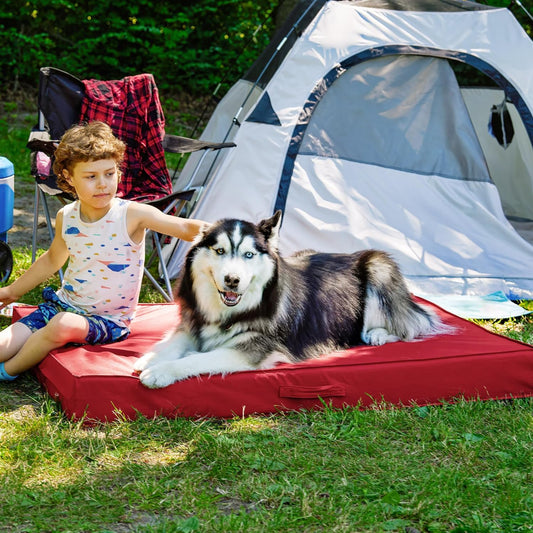 FurHaven Cooling Dog Bed β XXL Foam Mattress for Joint Pain Relief, Waterproof Liner, Removable Washable Cover, Durable for Outdoor Use, Deluxe Grid Indoor/Outdoor Bed β Red, Jumbo Plus