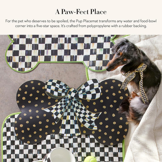 MACKENZIE-CHILDS Pup Placemat, Cute Pet-Food Mat for Dog Bowls and Cat Bowls, Courtly Bow