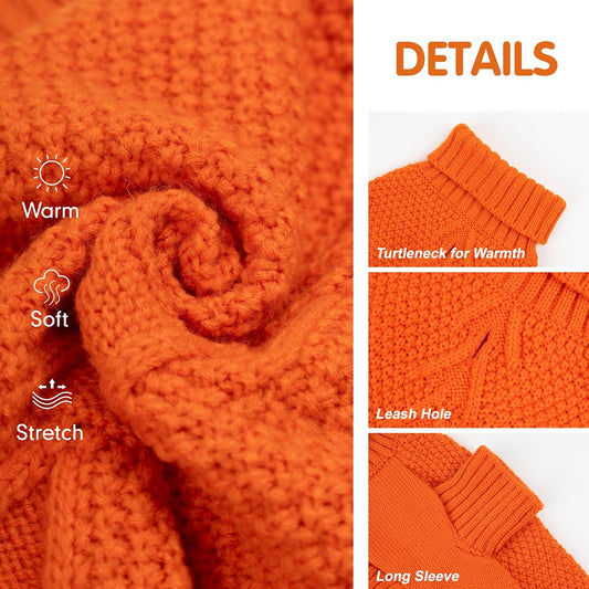 cyeollo Dog Sweater Pullover Turtleneck for Dogs, Classic Knitwear Fall Winter Cold Weather Dog Clothes Warm Pet Apparel Small Medium Large Doggie Sweaters, Orange S