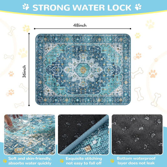 Lahome Reusable Washable Puppy Pads - 2 Pack Super Absorbent & Waterproof Dog Training Mats for Potty, Crate and Floor - Leakproof Pee Pads with Non-Slip Backing (Blue, 36"x48")