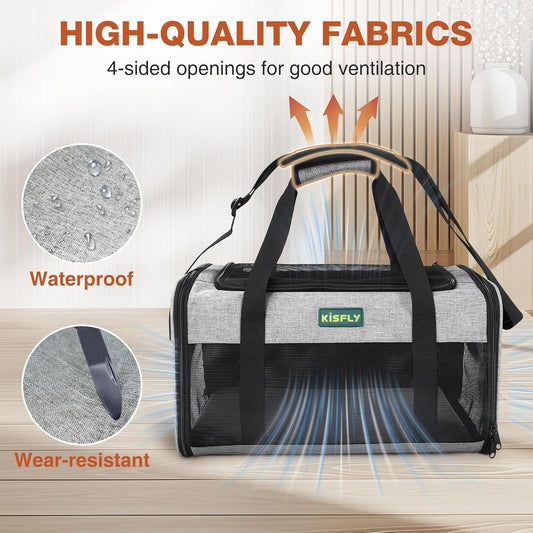 TSA Approved Pet Carrier in Cabin – Portable Travel Bag with Litter Box for Cats, Small Dogs, Kittens, Puppies & Rabbits (17"x11"x9.5"), for Pets up to 12 lbs, Gray