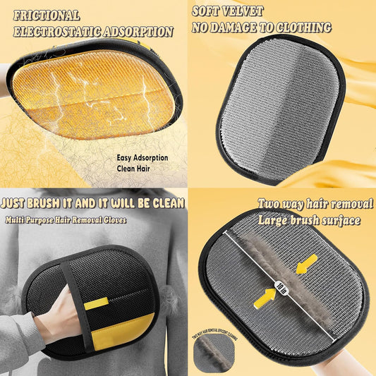 Pet Hair Removal Glove, Self Cleaning Pet Flea Comb Grooming Brush & Cat Brush - 3-in-1 Electrostatic Gloves Pet Hair Remover for Furniture, Clothes, Bedding