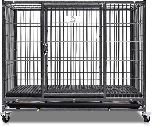 Homey Pet 37" Stackable Larger Heavy Duty Dog Cage w/Plastic Floor Grid, Open Top & Casters