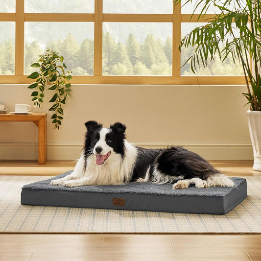 Bedsure Dog Beds Large Sized Dog - Orthopedic Flat Pet Beds with Removable Washable Cover, Egg Crate Foam Puppy Mat, Suitable for Pet Up to 65 lbs
