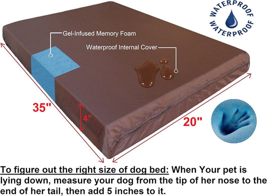 Dogbed4less Orthopedic Small Medium Gel Memory Foam Pet Bed with Washable Denim Cover, Waterproof Liner and Extra External Case 35X20X4 Inch