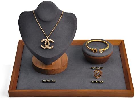 Oirlv Solid Wood Flat Jewelry Tray, Rectangle Jewelry Display Tray, Drawer Dresser or Nightstand Organizer, Microfiber Valet Tray, Catchall Tray(Grey, Large)