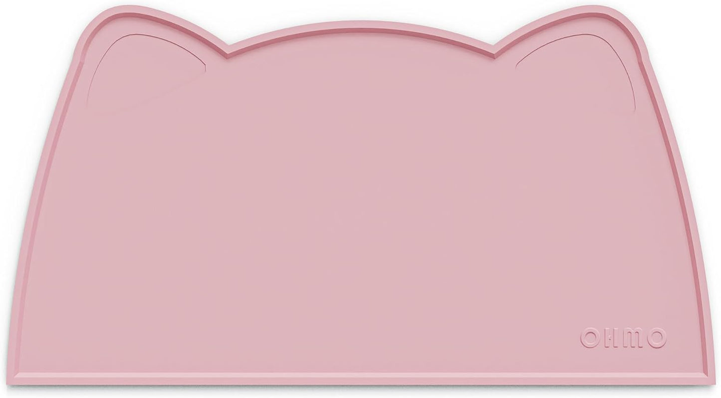 OHMO - Cat Food Mat, Silicone Pet Feeding Mat for Floor Non-Skid Waterproof Dog Water Bowl Tray, Easy to Clean Pet Placemat (Pink, 18 * 9.8'')