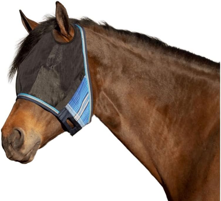 Kensington 90% UV Fly Mask Halter CatchMask UViator - Without Ears & Forelock Freedom Web Trim *Roomy Fit*- Medium, Kentucky Blue