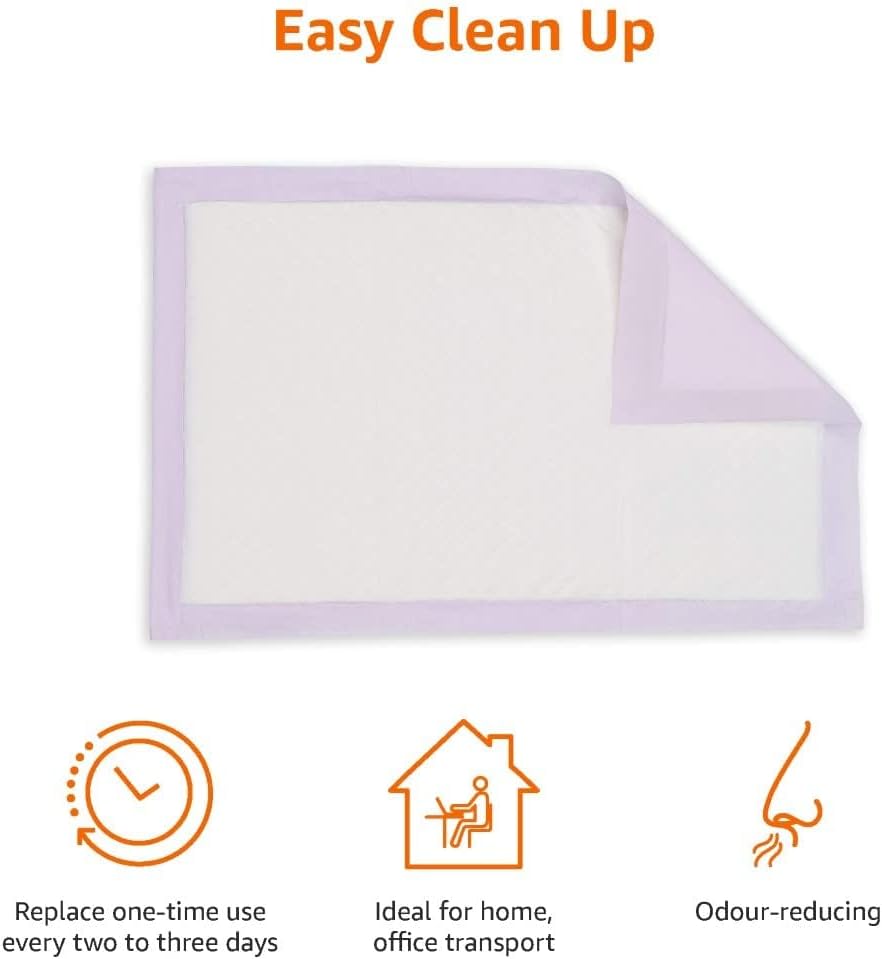 Amazon Basics Cat Pee Pads, 80 Count, Universal Fit for Litter Box, Odor Control with Lemon Scent, White/Purple