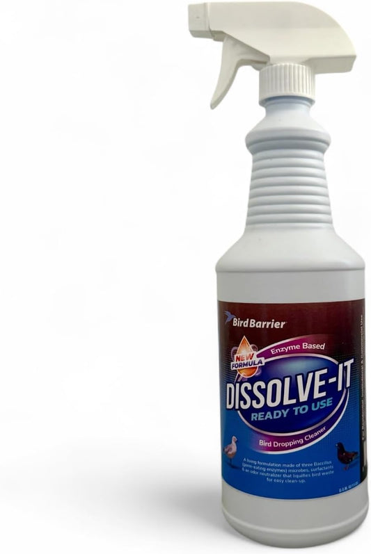 BIRD BARRIER Product Image Dissolve-It Enzyme Cleaner Concentrate |1 Quart Ready to use | Bird Dropping Remover, Pet Urine & Odor Eliminator for Carpets, Hardwood Floors, Drains & Grease Traps