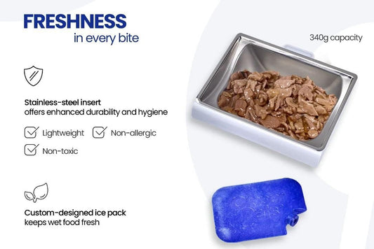 Closer Pets Stainless Steel Insert and Ice Pack - Compatible with The MiBowl Automatic Microchip Pet Feeder