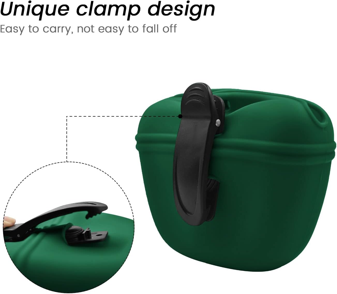 AUDWUD - Silicone Dog Treat Pouch - Clip on Portable Training Container - Convenient Magnetic Buckle Closing and Waist Clip - No BPA