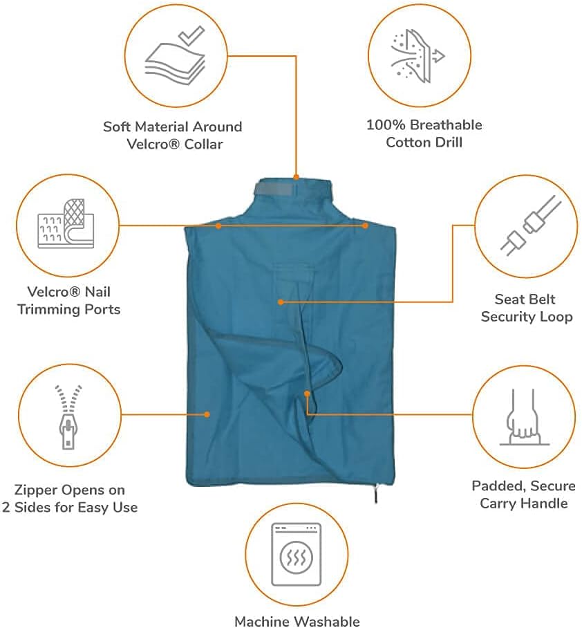 Cozy Comfort Carrier - Small Light Blue Cat Carrier and Cat Restraint Bag for Medication Administration, Grooming, Vet Visits, Dental Care, and Nail Trimming