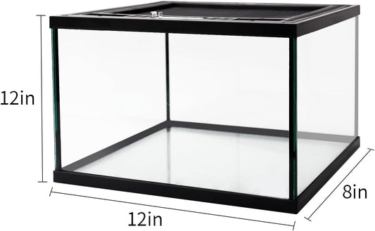 Reptile Glass Terrarium Tank 12 * 12 * 8" Full View with Top Ventilation, Amphibians Box Habitat Enclosure Cage for Frog,Spiders,Dubia Cockroach,Praying Mantis,Cricket,Tarantula,Hermit Crab