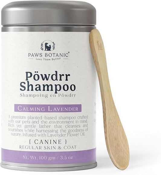 Unscented Dog Dry Shampoo, Powder Shampoo for Dogs, Regular Skin & Coat, 3.5 oz with Bamboo Spoon (Calming Lavender)