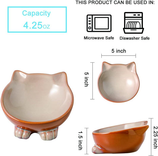Nihow Ceramic Basic Cat Bowls: 5 Inch Cat Bowl for Food & Water - Food Grade Cat Dish for Small-Sized Cat - Microwave & Dishwasher Safe -Elegant Brown (4.25 OZ /1 PC)