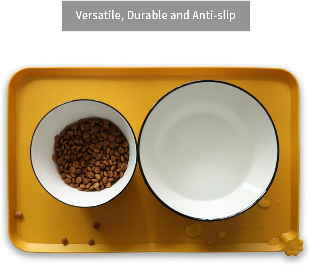 Hoki Found Silicone Pet Food Mats Tray - Dog Pet Cat Feeding Mat - Waterproof Dog Cat Food Mats -Pet Water Mats for Carpet -Honey