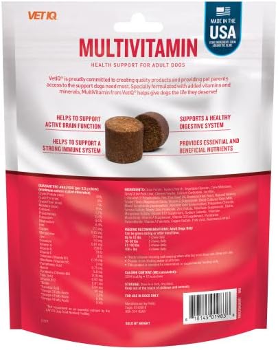 VetIQ Multivitamin Supplement for Dogs, Supports Active Brain Function, Immune System, and Digestive System, Hickory Smoke Flavored Dog Multivitamin, Made in The USA, 60 Count (Pack of 2)