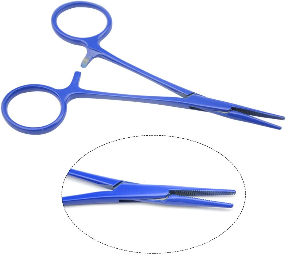 LILYS PET Pet Stainless Steel Hemostat Hemostatic Forcep,Pet Ear Hair Pull Forcep (Bend Head+Straight Head(Blue), 12cm)