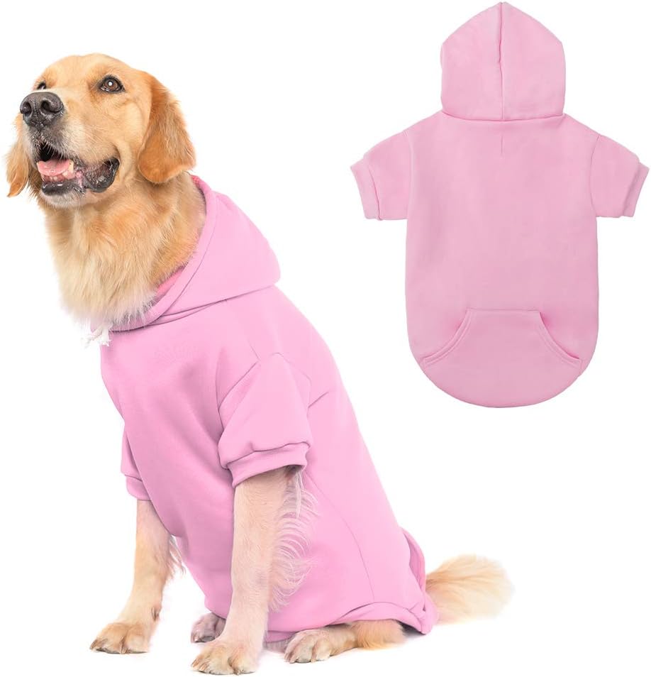 KOOLTAIL Basic Dog Hoodie - Soft and Warm Dog Hoodie Sweater with Leash Hole and Pocket, Dog Winter Coat, Cold Weather Clothes Sweatshirt for Small Medium Large Dogs Puppy Cat Boys Girls Pink XL