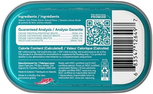 Open Farm, Canned Cat Food Topper, Silky Mousse Made with 95% Responsibly Sourced Icelandic Fish, Grain & Legume Free, Salmon & Cod Recipe, 3.17oz Cans (Pack of 17)