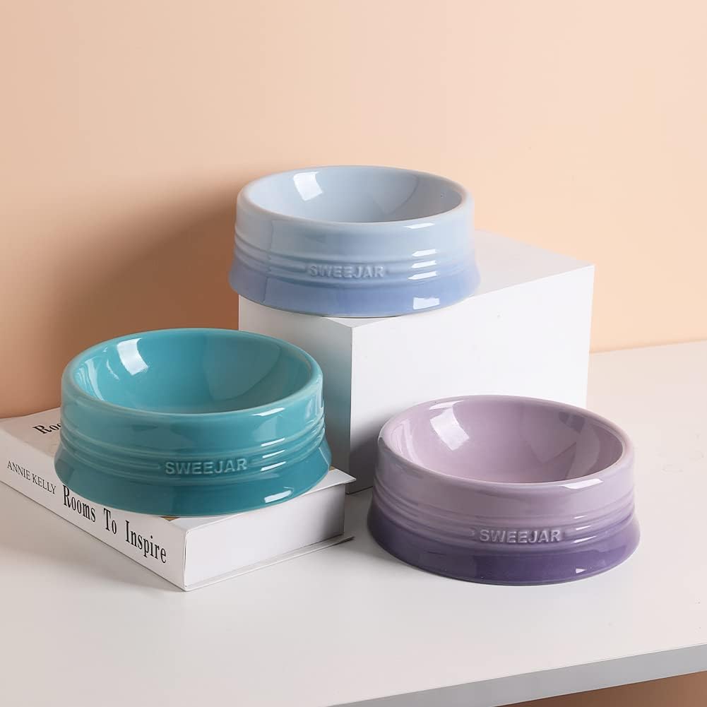 Sweejar Gradient Dog Bowl, Ceramic Dog Food Dish for Large Dogs and Large Cat, Porcelain Pet Bowl for Food and Water 32 oz (Gradient Blue)