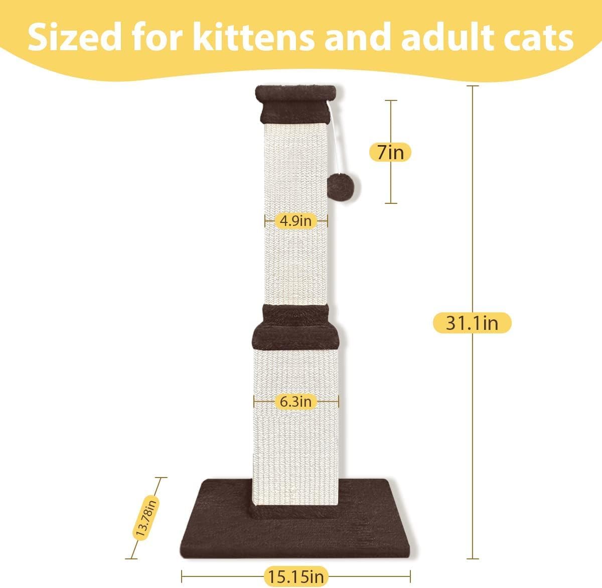 AGYM Cat Scratching Post, 32 Inch Cat Scratch Post for Cats and Kittens, Protect Your Furniture and Exercise Cats, Nature Sisal Modern Cat Scratcher for Indoor Cats, Brown