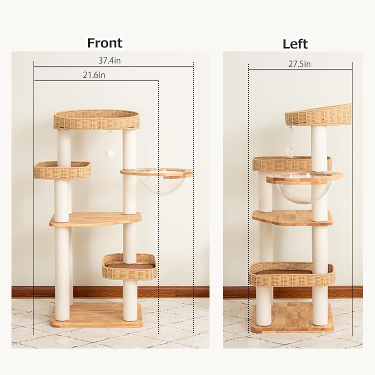 48'' Cat Tree for Large Cats, Modern Cat Tree Multi-Level Condo with Natural Wood, Cat Activity Centre for Medium and Big Pets (White LS02)