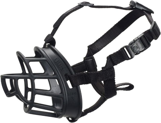 BASKERVILLE ULTRA MUZZLE - Patented Humane Design, Breathable, Dog can Pant and Drink, Adjustable, Padded, Dog Training Muzzle for Large Dogs, Prevents Biting, Wildlife Scavenging (Size 5, Black)