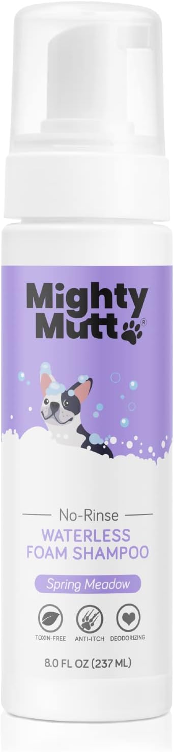 Mighty Mutt Hypoallergenic Waterless Shampoo for Dogs | Dry Shampoo for Dogs | Waterless Foam No Rinse | Anti-Itch, Soothing and Deodorizing | Spring Meadow | 8 Fl Oz