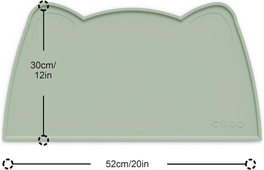 OHMO - Cat Food Mat, Silicone Pet Feeding Mat for Floor Non-Skid Waterproof Dog Water Bowl Tray, Easy to Clean Pet Placemat (Sage Green, 20 * 12'')