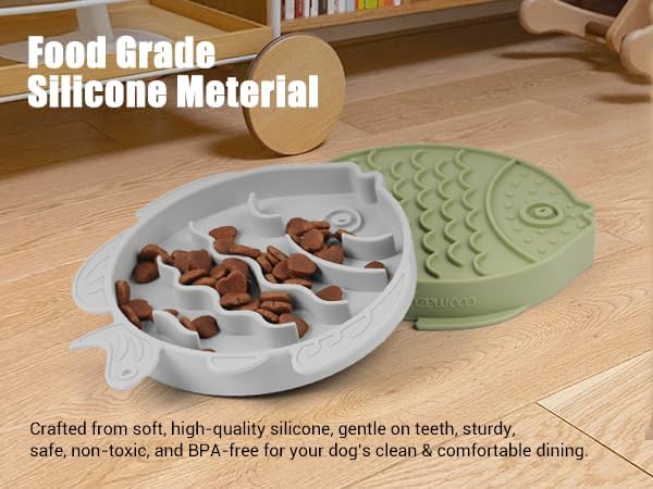 Coomazy 2-in-1 Silicone Slow Feeder Dog Cat Bowls, Lick Mat Interactive Puzzle Toy for Pets Dry/Wet Food Training, Keeps Dogs Cats Busy, Prevents Puppy Kitty Overeating (Avocado, 1.2 Cup)