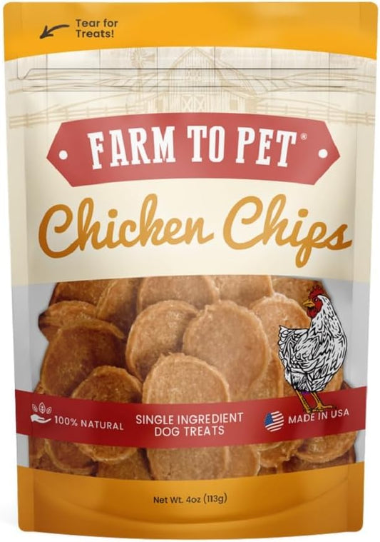 Farm To Pet - Dog Training Treats - Chicken Chips, Single Ingredient - 4 oz, Lean, All Natural, Healthy Dog Treats for Small, Medium, Large Breeds, & Puppies, Made in USA