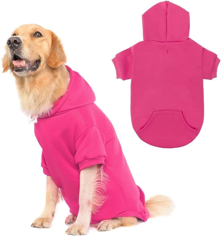 KOOLTAIL Basic Dog Hoodie - Soft & Warm Dog Hoodie Sweater with Leash Hole and Pocket, Dog Winter Coat, Cold Weather Clothes Sweatshirt for Small Medium Large Dogs Puppy Cat Boys Girls Deep PinkXL/XXL