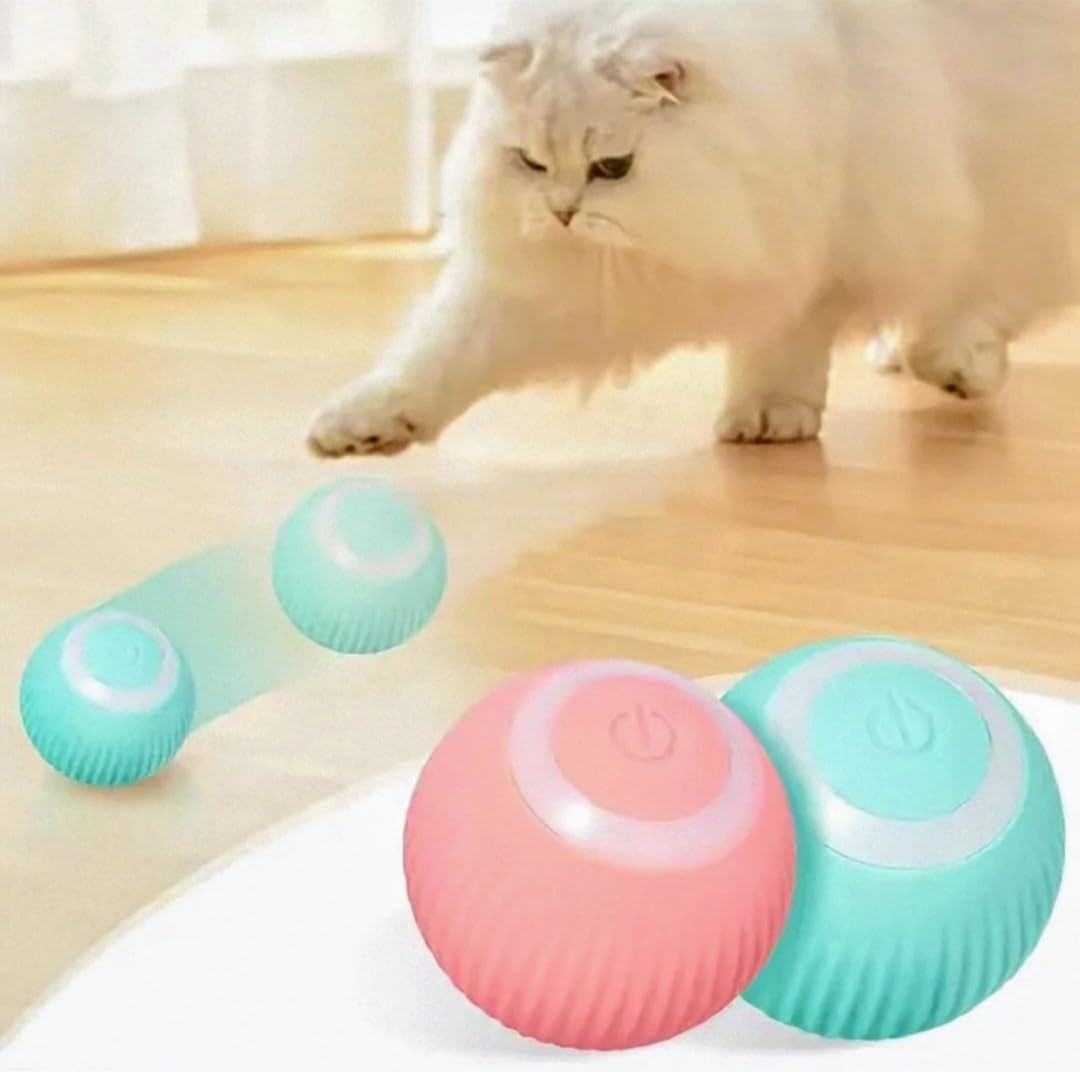 Smart LED Cat Toy - Electric Self-Rolling Interactive Teaser Ball, Small Pet Exercise & Activity (Pink)