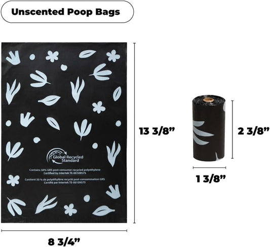 Best Pet Supplies Poop Bags for Dogs, 50% Post-Consumer Recycled Content dog waste bags on rolls, fits all poop bag holders for leashes - Black, 600 Count, Unscented