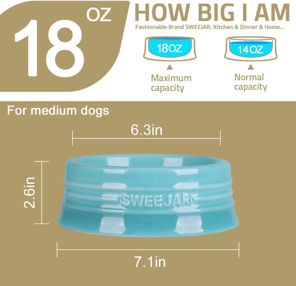 Sweejar Gradient Dog Bowl, Ceramic Dog Food Dish for Medium Dogs and Cat, Porcelain Pet Bowl for Food and Water 18 oz (Gradient Navy)
