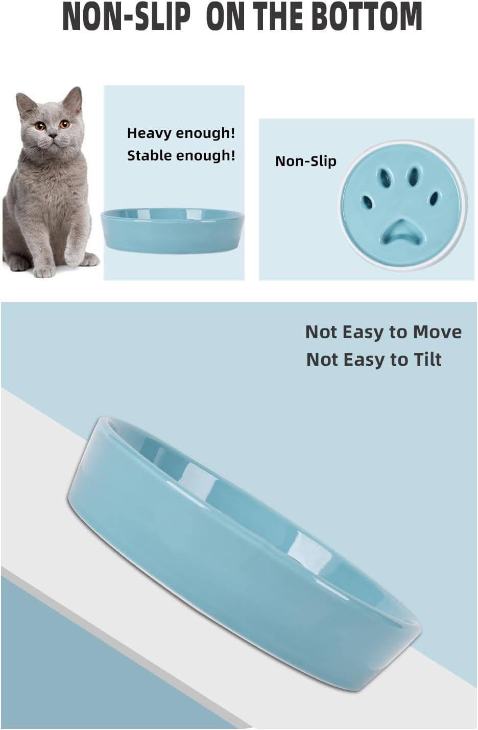 Slow Feeder Cat Bowls, Ceramic Fun Slow Eater Bowl for Cats (Turquoise)