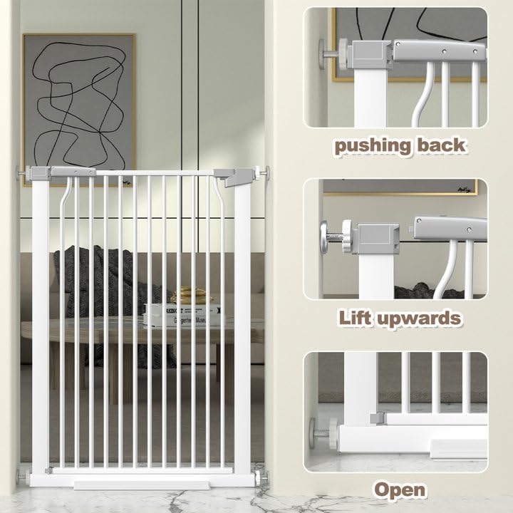 41" Extra Tall and Wide Baby Gate, 68.5-72.2'' Wide Pet Cat Gate for Doorway, Extra Wide Pressure Mounted Child Door with Expansion Kit, Metal Safe Gate, Tall Dog Gate, White