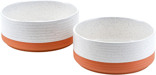 SPUNKYJUNKY Ceramic Dog Bowls 2 Pack, 8.3'' Dog Food Water Double Feeding Bowls Non-Slip for Large Sized Breed Microwave Dishwasher Safe - 60 OZ, 2pcs, Pattern White