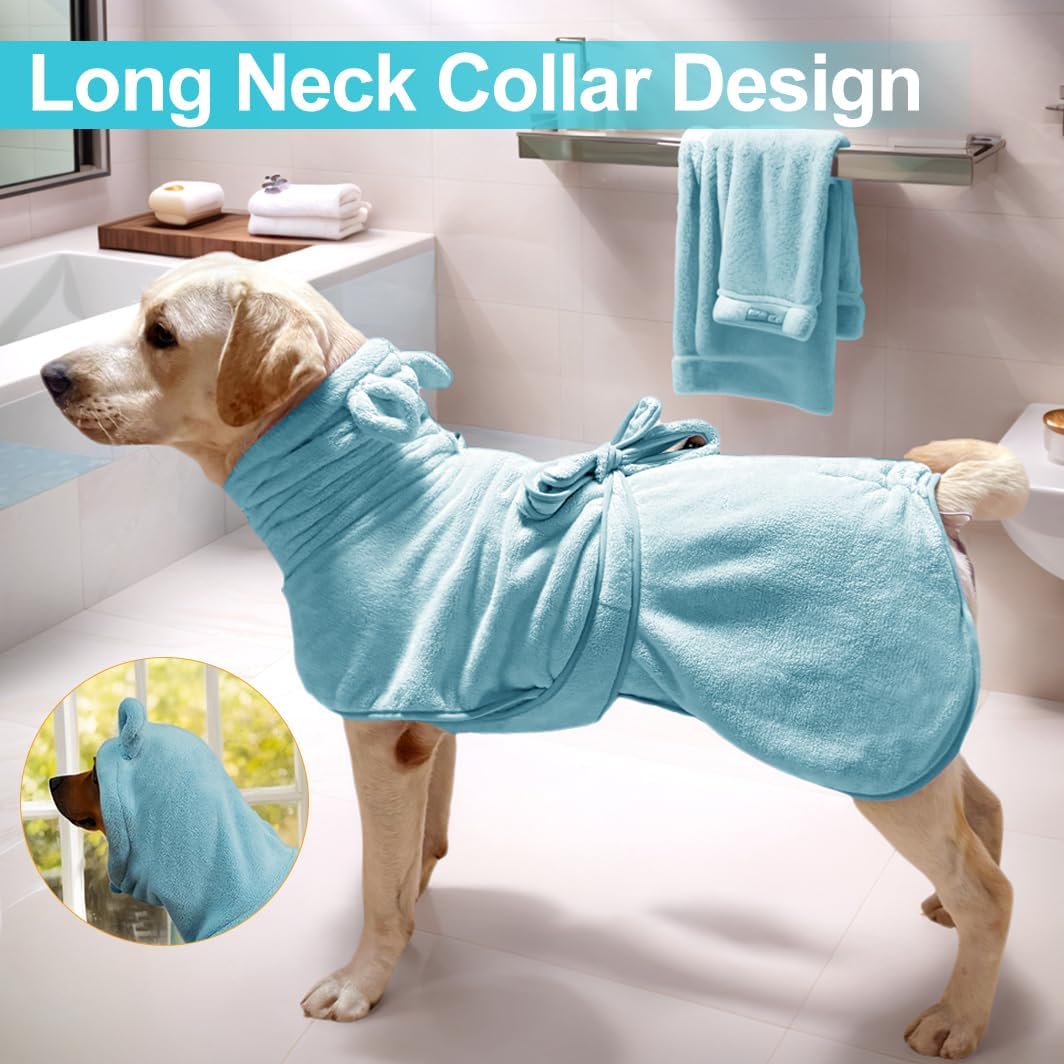 Medium to Large Size Dog Bathrobe, Quick Drying Super Absorbent Used for After Bathing, Warm Dog Towels, Adjustable Hoodies and Belts for Pet Dogs Bath Clothes Products(Blue, 5XL)