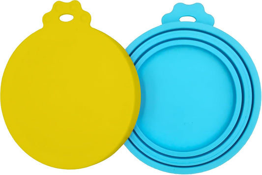 2 Pack Pet Food Cans Lids, Silicone Food Can Covers for Dog and Cat, BPA Free/Food Safe/Universal, One Fit Most Standard Size Food Can Top Yellow/Blue