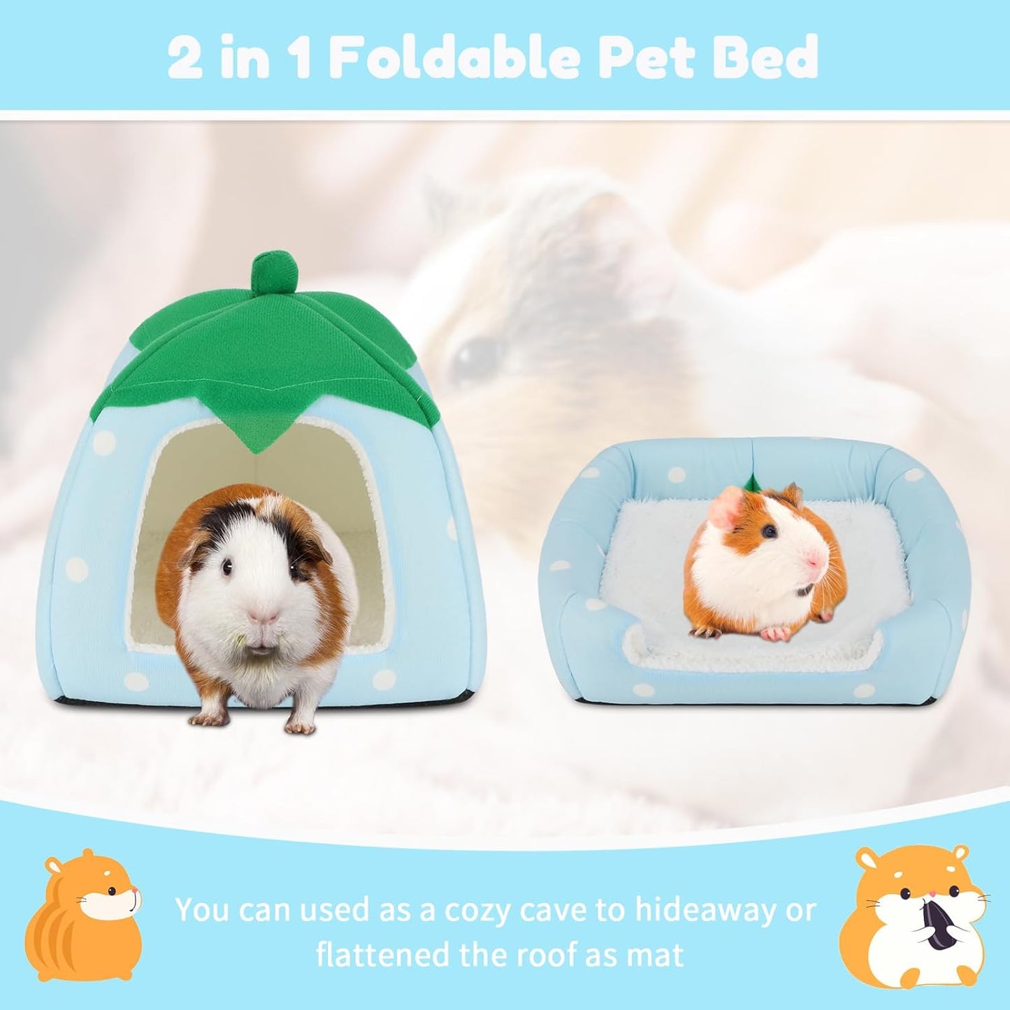 BWOGUE Guinea Pig House Bed Cozy Hamster Cave Large Hideout for Dwarf Rabbits Hedgehog Bearded Dragon Winter Nest Hamster Cage Accessories