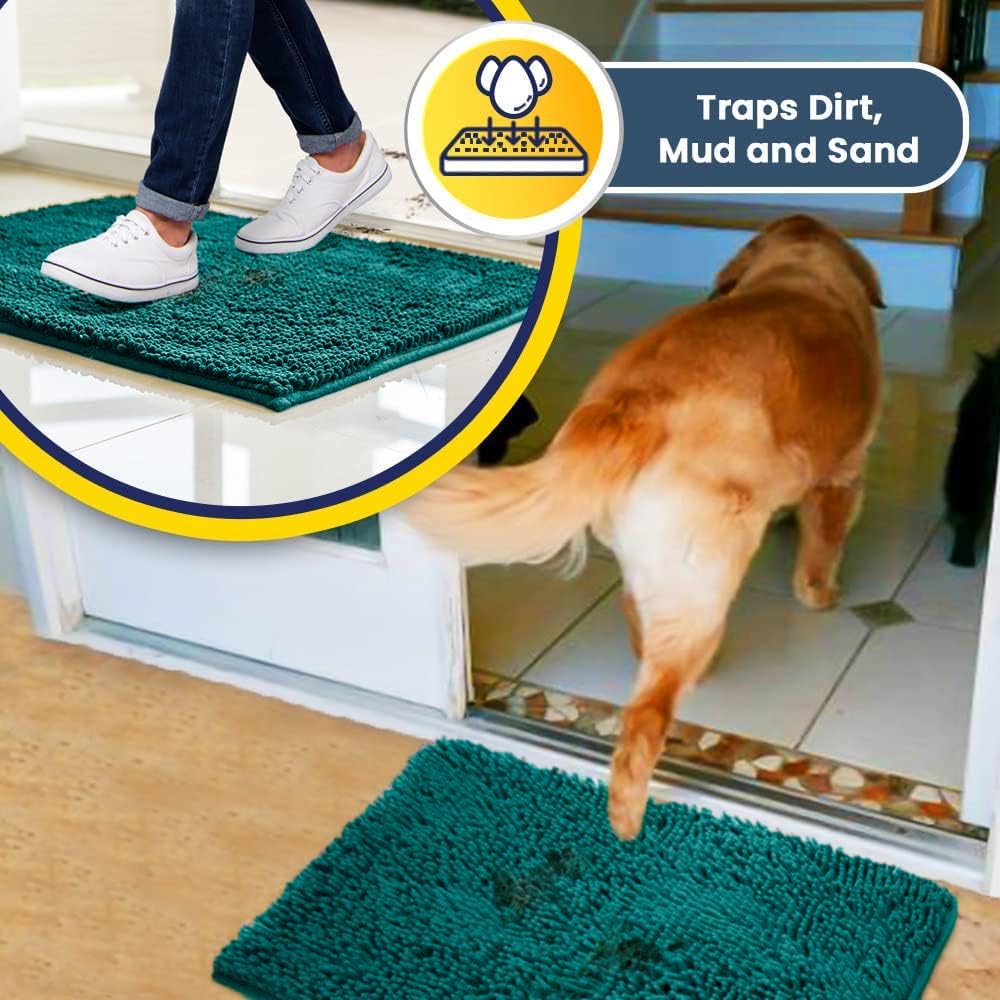 Muddy Mat® AS-SEEN-ON-TV Highly Absorbent Microfiber Door Mat and Pet Rug, Non Slip Thick Washable Area and Bath Mat Soft Chenille for Kitchen Bathroom Bedroom Indoor and Outdoor - Teal 24" x 72"