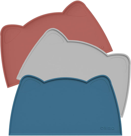 OHMO - Cat Food Mat, Silicone Pet Feeding Mat for Floor Non-Skid Waterproof Dog Water Bowl Tray, Easy to Clean Pet Placemat (Teal, 18 * 9.8'')