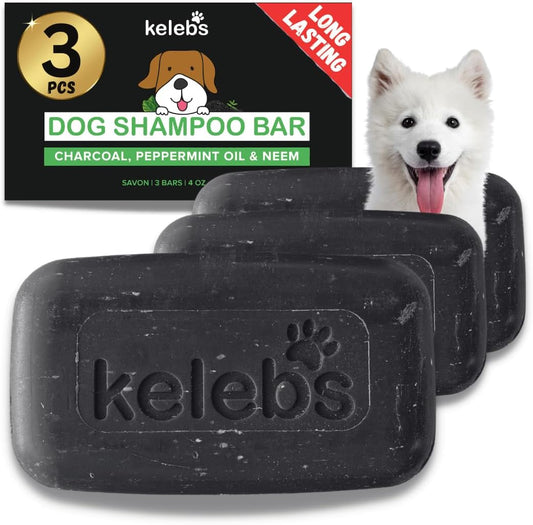 KELEBS 3 Bars - Whitening Dog Shampoo Bar with Charcoal – White Dog Shampoo with Natural Ingredients for Sensitive Skin