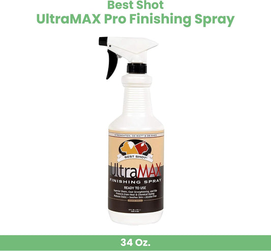 Best Shot UltraMAX Pro Finishing Spray, Ideal Detangler Spray for Pets, Hydrating and Soothing Pet Grooming Spray, for Dogs and Cats, 34 Oz.