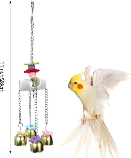 Litewoo Bird Stainless Steel Bell Toys, Safe and Stable Hanging Spoons Pipe Chew Bite Toy（A）