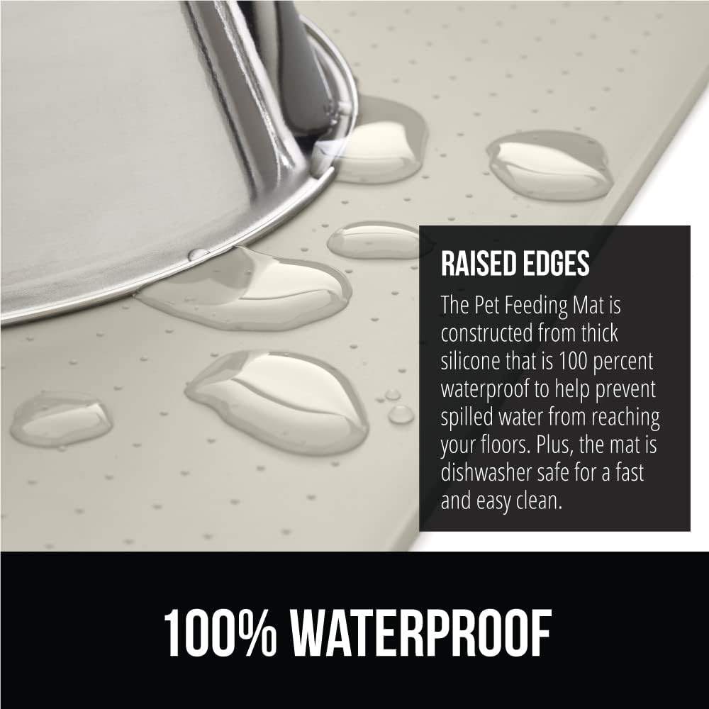 GORILLA GRIP 100% Waterproof Raised Edge BPA Free Silicone Pet Feeding Mat, Dog Cat Food Mats Contain Spills Protects Floors, Placemats for Cats and Dogs Water Bowl, Pets Accessories 32x24 Cream